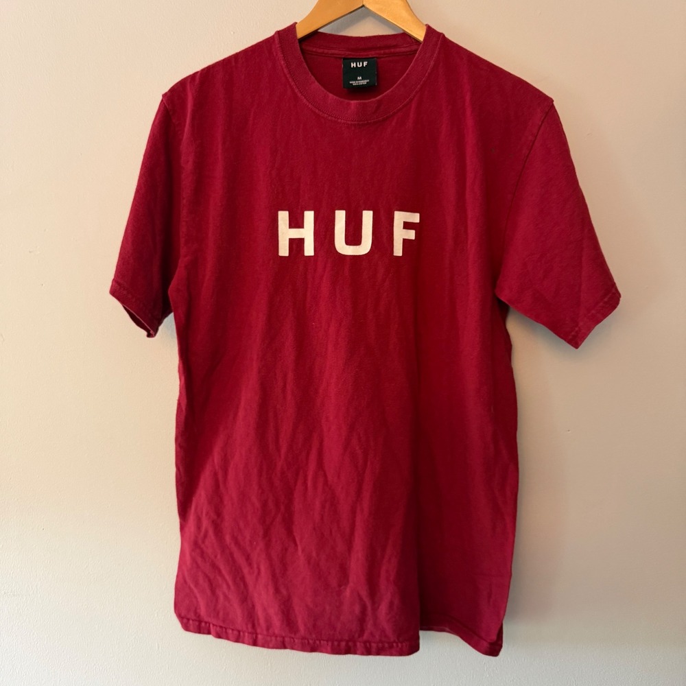 HUF Mens OG Logo Short Sleeve Graphic T-Shirt Burgundy Red Size Medium skate